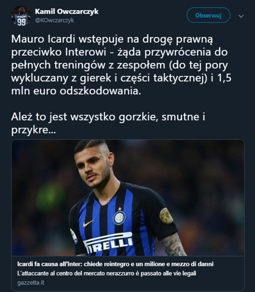 Mauro Icardi wchodzi na drogę prawną z Interem!